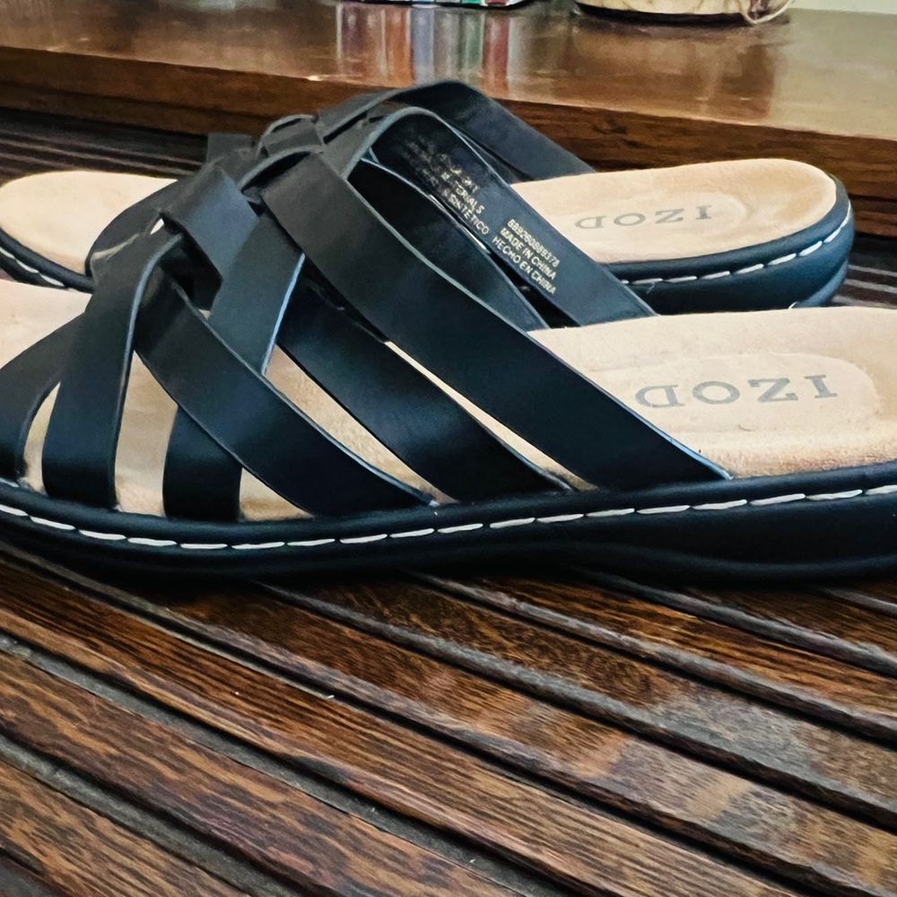Izod Black Sandals Slip-On Comfort‎